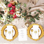 Rtteri 50 Pcs 13 Inch Charger Plates Bulk, Plastic Charger Plates with Floral Reef Design, Round Ruffled Rim Decorative Dinner Tableware for Wedding, Party, Event Table Decor(Gold)