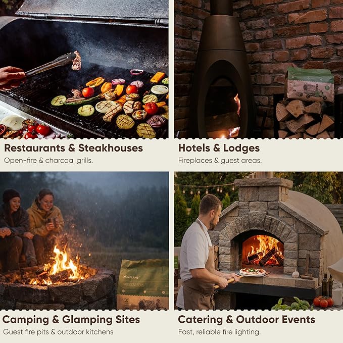 Inflame Fire Starters 400 pcs Fire Starters for Campfires, Grill, BBQ, Fireplace, Woodstove - Charcoal Starter - Waterproof, Weather-Resistant - Natural Wood Fireplace Starters