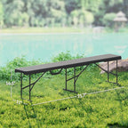 Outsunny 2-Pack 6 Ft. Plastic Folding Benches, Portable Foldable Bench Seats with Carrying Handle, Non-Slip Mat, HDPE Tabletop, Picnic Benches for Camping Dining Picnic BBQ Sports, Black