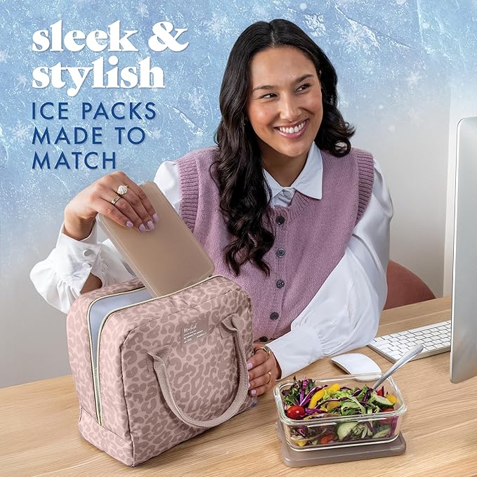 Cool Coolers by Fit & Fresh XL Slim Ice Packs, Quick Freeze Reusable Ice Packs for Lunch Boxes & Coolers, Long-Lasting, Space Saving Cooler Ice Packs, Taupe, 4Pk