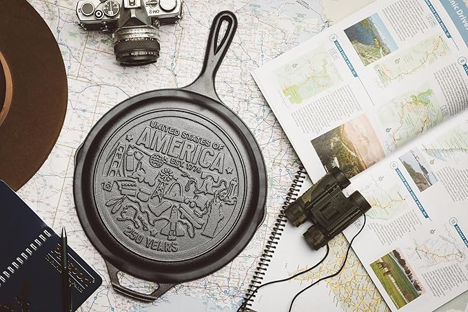 Lodge 10.25 Inch Cast Iron Skillet – Pre-Seasoned Frying Pan with Teardrop Handle – Oven, Stovetop, Grill & Campfire Use – Made in USA – Non-Toxic, Even-Heating Cookware – 250th Anniversary Logo
