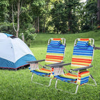 GYMAX Beach Chairs, Backpack Camping Chair with Armrest, Cooler Bag, Cup Holder, Towel Bar & Side Pockets, Sunbath Sling Tanning Lounge, Folding Layout Chair (4 Chairs Without Table, Yellow Stripe)