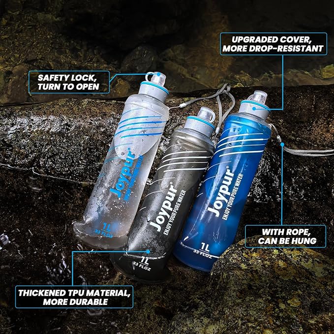 Collapsible Squeeze Water Filter Bottle - 1000ml with Filter with NSF/FDA Certification Befree or Peak Series replacement for Hiking,Running,Camping,Travel,Cycling,Fishing,BPA-Free(Gray)