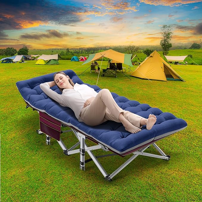 NAIZEA Folding Camping Cots for Adults, Folding Cot with Mattress, Camping Foldable Bed, Portable Military Cot, Double Layer Oxford Strong Heavy Duty Sleeping Cots w/Carry Bag for Camp Office Trave
