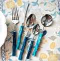 20 Piece Silverware Set Service for 4,Premium Bamboo Acrylic Handle Flatware Set Home Include Fork Knife Spoon Set Package for Christmas and Thanksgiving（Sapphire Blue）