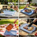 9-IN-1 Collapsible BBQ Prep Tub with Cutting Board, Portable Grill Prep Station with Side Brackets, Lids, Knives, Meat Claws and Drain Rack, Space-Saving for Kitchen, RV, Camping, Blue