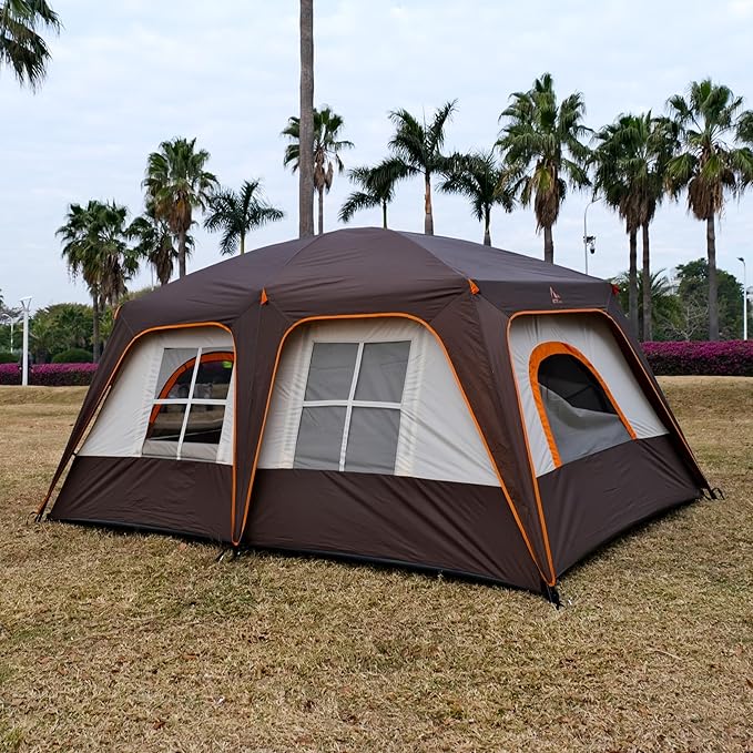 KTT Large Tent 6-8-10 Person,Family Cabin Tents,2 Rooms,2 Doors and 4 Windows with Mesh,Straight Wall,Waterproof,Double Layer,Big Tents for Outdoor,Picnic,Camping,Family Gathering