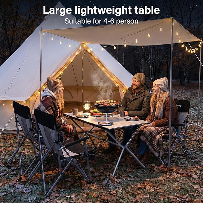 KingCamp Camping Table Roll up Aluminum Folding Table Lightweight Large Portable Foldable Camp Table for Picnic Camping Barbecue Backyard Beach Tailgate Indoor Outdoor, 4-6 Person, Support 176lbs