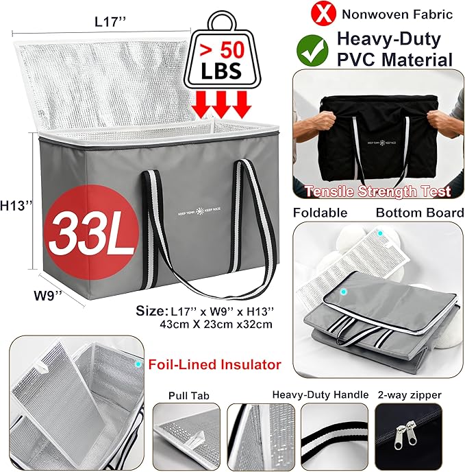 modscape Extra Large Heavy Duty Insulated Food Delivery Bag – Thermal Grocery & Pizza Carrier for Hot & Cold Meals, Catering & Shopping – Foldable Cooler Tote for Travel, Camping & Beach