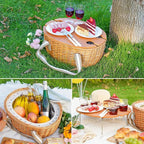 STBoo Picnic Basket for 4, Insulated Wicker Hamper with Folding Table, Willow Picnic Baskets Set with Large Insulated Cooler Bag for Camping Outdoor(Beige)