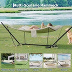 2 Person Double Hammock with Adjustable Steel Stand & Pillow, Heavy Duty Portable Outdoor Hammock Set, MAX 450 LBS Weight Capacity for Patio, Garden, Beach, Backyard