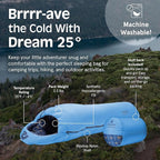 Retrospec Dream 25 Kids Sleeping Bag for Camping - Mummy Style, Water-Resistant, Lightweight 3lbs 3oz, Adjustable Length, Draft Collar, 25°F Rating