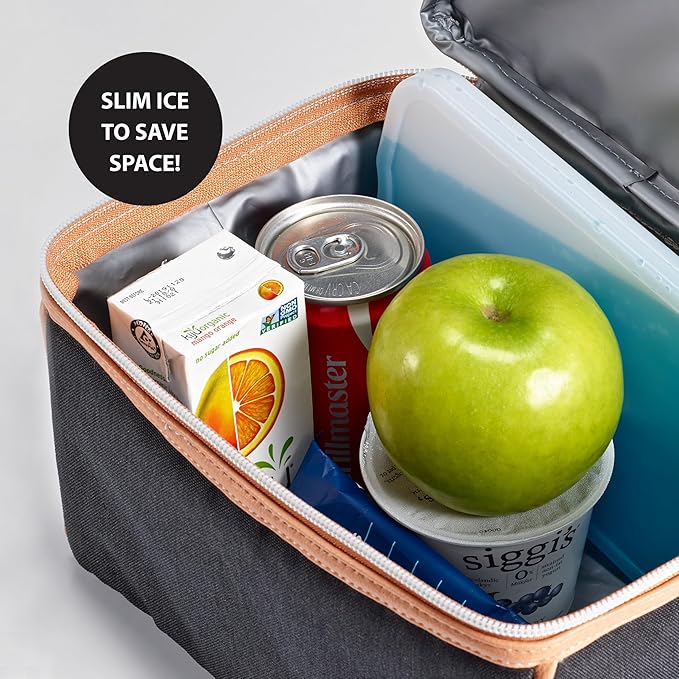 Cool Coolers by Fit & Fresh 4 Pack XL Slim Ice Packs, Quick Freeze Space Saving Reusable Ice Packs for Lunch Boxes or Coolers, Multi