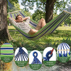 SATINIOR 4 Pack Canvas Portable Camping Hammocks with 4 Carrying Pouch 8 Tree Straps 8 Anti Roll Balance Beam Large 86.6 x 59 Hanging Hammock for Patio Backyard Outdoor, Red & Blue & Green & White