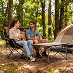 FAIR WIND Oversized Fully Padded Camping Chair Folding Loveseat Camping Couch Double Duo Chair Heavy Duty Quad Fold Arm Chair with Cup Hold - Supports 650 LBS Orange
