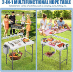 Folding Fish Cleaning Table Portable Camping Double Sinks Table w/2 Dual Water Basins, Faucet Drainage Hose & Sprayer Outdoor Fish Fillet Cleaning Station w/Knife, Storage Box,Black | Portable, Camping, 2 Dual Water Basins, Faucet, Drainage Hose, Sprayer