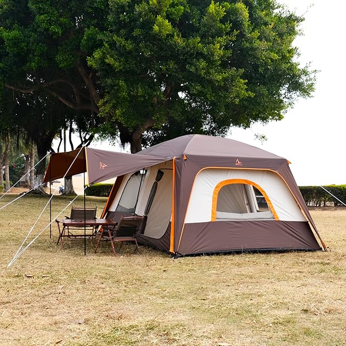 KTT Large Tent 6-8-10 Person,Family Cabin Tents,2 Rooms,2 Doors and 4 Windows with Mesh,Straight Wall,Waterproof,Double Layer,Big Tents for Outdoor,Picnic,Camping,Family Gathering
