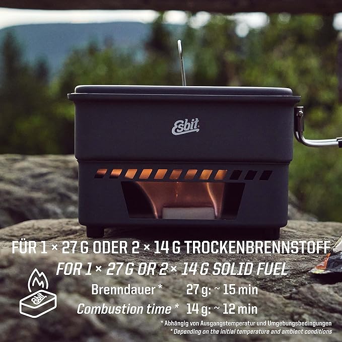 ESBIT 1100ML Lightweight Solid Fuel stove and Camping Cookware Set, 1100ml