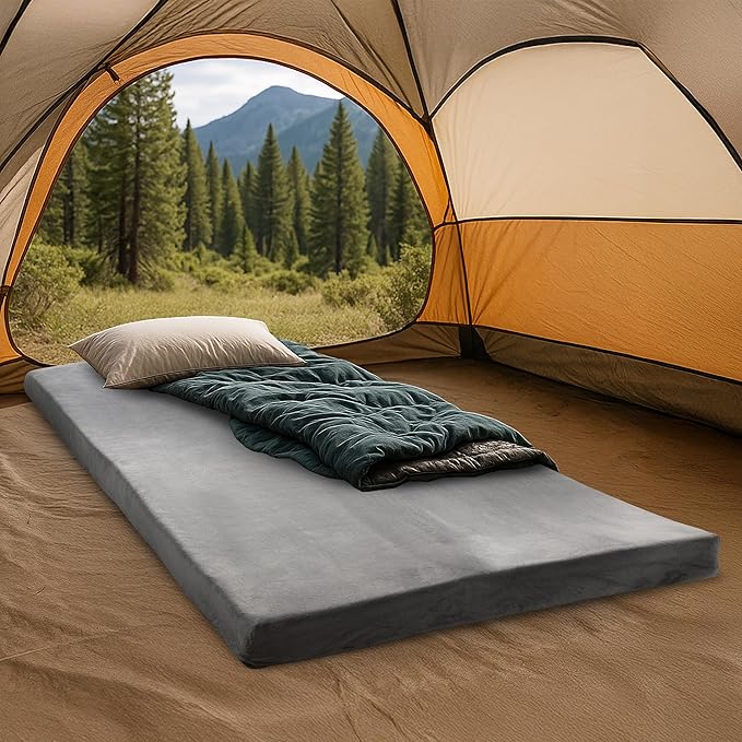 Memory Foam Camping Mattress - 3.5-Inch Thick Sleeping Pad for Camping Gear - Dual-Layer Roll Up Portable Bed for Car, Truck, Camp Tent, Cot Mattress, or Sleepover Guests by Wakeman Outdoors (Gray)