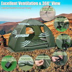 Goplus Camping Tent Cot, 5-in-1 Folding Camping Bed with Awning, Air Mattress, Sleeping Bag, Bedspread, Off Ground Elevated 1-2 Person Cot Tent with Carrying Bag, Air Pump for Camping Picnic Outdoor
