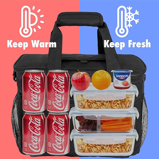 OPUX Soft Cooler Bag, Insulated Collapsible Lunch Cooler Tote for Men Work Camping Beach Travel, Portable Soft Sided Leakproof Waterproof Large Lunch Bag Box with Shoulder Strap 30 Cans, Black