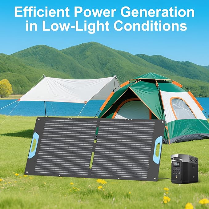110W Portable Solar Panel with QC3.0 USB-A &Type-C Outputs, Foldable 20V Solar Charger for Power Station, 23.5% Solar Efficiency, IP67 Waterproof for RV, Camping, Blackout