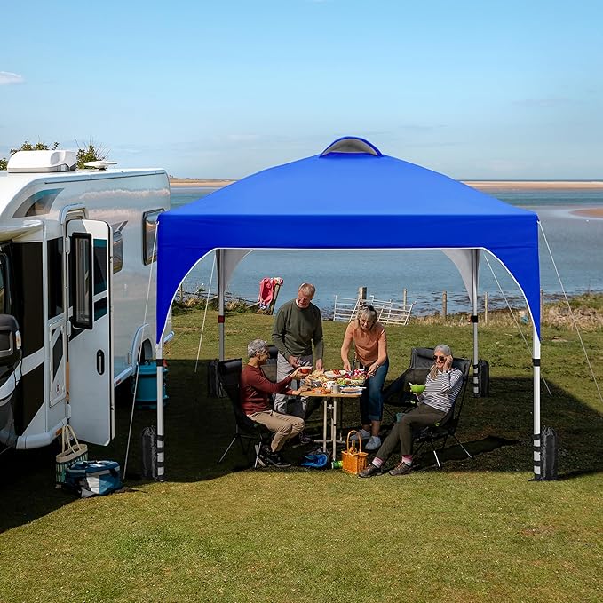 Yaheetech 6.6x6.6 Pop Up Canopy Tent with Vent, Easy Set Up Tent, Instant Sun Shelter Canopy with Wheeled Bag, 4 Sandbags, 8 Stakes & 4 Ropes, for Parties, Beach, Outdoor, Blue