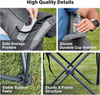 Oversized Camping Chair, Portable Folding Padded Camp Chairs with Side Pocket, Cup Holder, Heavy Duty Support 500LBS Outdoor Lounge Chair for Adults, Fishing, Sports, Trip, Grey