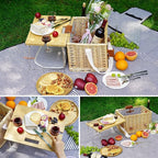 Wicker Picnic Basket for 2 with Detachable Table, Elasticated Wine Holder, Shoulder Carrying Willow Picnic Hamper Set with Premium Tableware & Blanket for Outdoor, Wedding, Anniversary, Birthday Gift