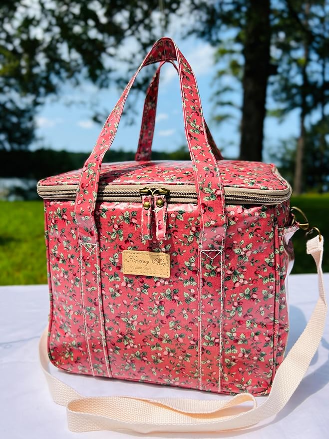 Kwang Min Insulated Insulated Cooler Bag,Reusable Large Lunch Bag for Women, Great for Outdoors,Camping,Party,Premium Quality,Adjustable Strap,Foldable