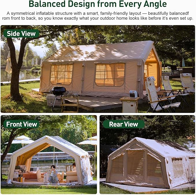 Coody Inflatable Canvas Camping Tents with Stove Jack – Premium Air Beam Family Glamping Tent, Breathable Cotton Canvas, Fast Setup Air Tent with Pump