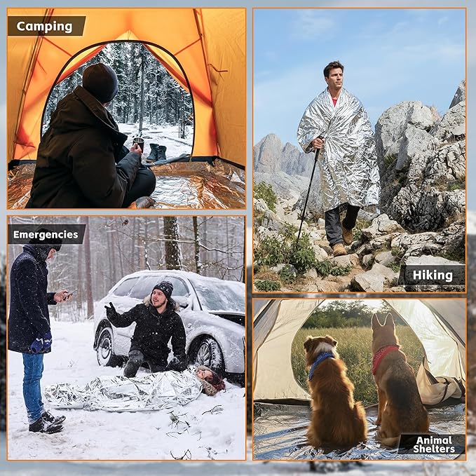 100 Pack Emergency Blankets - Mylar Thermal Space Blankets for Survival and Protection - Ideal for Camping, Outdoors, Hiking, Rescue, Marathons