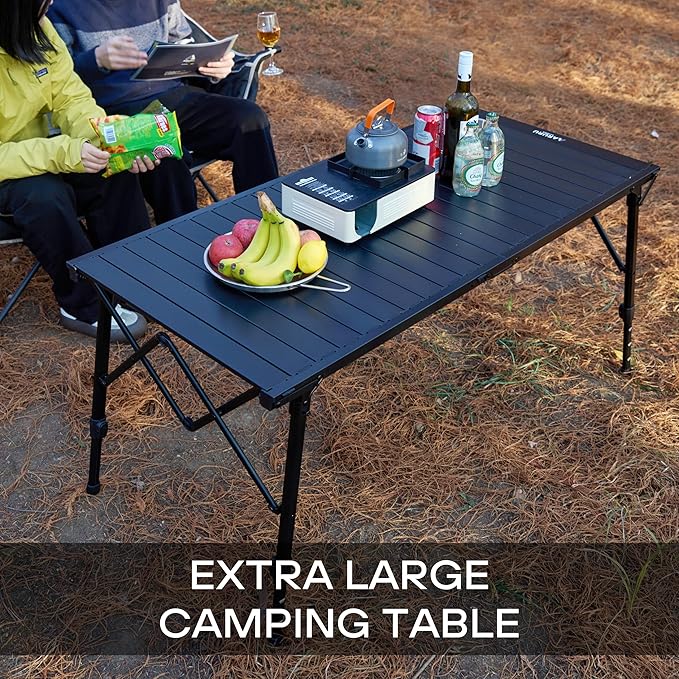 50" Large Folding Camping Table with Adjustable Hight Legs for 2-6 People - Heavy Duty Foldable Camp Table with Roll-Up Aluminum Picnic Table, Portable Outdoor Table for Cooking,Beach,BBQ,Party