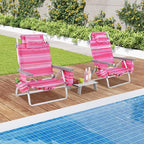 GYMAX Beach Chairs, Backpack Camping Chair with Armrest, Cooler Bag, Cup Holder, Towel Bar & Side Pockets, Sunbath Sling Tanning Lounge, Folding Layout Chair (with Table, Pink Stripe)