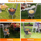 Wood Burning Stove Portable Camping Rocket Stove for Outdoor Cooking Removable Iron Firewood Stove with Grill Rack Charcoal Grill Tent Stoves for Backpacking Hiking (17in-3 Wok Rings-1)