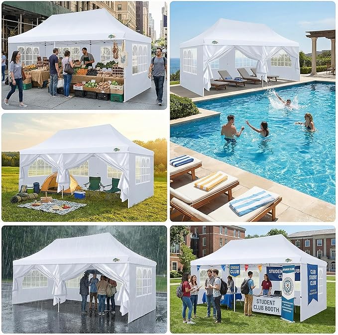 COBIZI Canopy 10x20 Pop Up Canopy Tent with Sidewalls, Waterproof Commercial Canopy Ez Outdoor Instant Gazebo UV Protection 50+ Event Shelter, Garden Tents for Parties with Sandbags, White