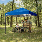 CROWN SHADES 8x8 Pop Up Canopy - Patented Center Lock One Push Instant Outdoor Canopy Beach Tent with STO-N-Go Bag 8 Stakes & 4 Sand Bags，Blue