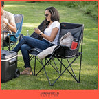 ARROWHEAD OUTDOOR 57" Wide Duo Foldable Heated Camping Loveseat Chair with 3-Stage Heating, Large Cup Holders, Glass Holders, Side Pockets, and Storage Pouches