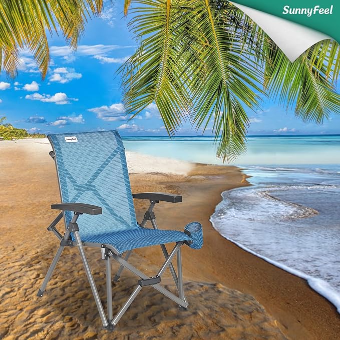 SUNNYFEEL Folding Camping Chair Heavy Duty Ergonomic Chairs Support 500lbs with Adjustable Breathable High Back Support and Cup Holder, Aluminum Frame for Fishing, Camp, Beach, Lawn, RV, Patio