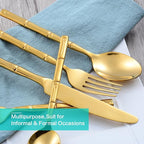 Silverware Set Gold Flatware Set Stainless Steel Bamboo Handle Cutlery Set Mirror Polished 60 Pieces for Home Kitchen Restaurant Hotel Wedding Housewarming Gift Service for 12