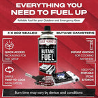 Chef Master 4x 8oz Butane Fuel Canister - Butane Refill for Kitchen Torch & Camp Stove - Gas Canister for Picnics, Outdoor Cooking, Grilling - Camping Stove, Torch Fuel Camping Essentials - 90340