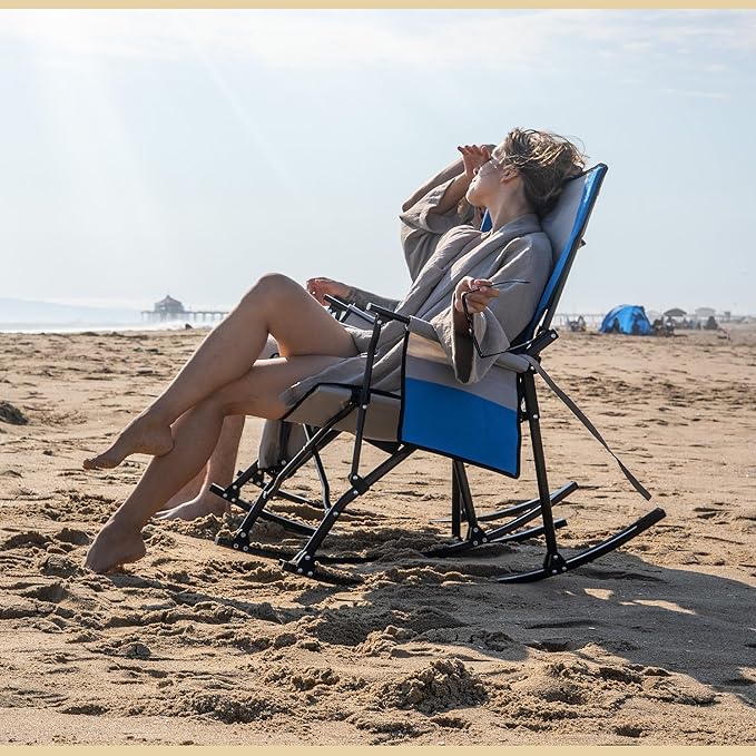 ARROWHEAD OUTDOOR 2-Pack Foldable Rocking Camp Chair with Large Cup Holder, Side Pocket, Space-Saving Folding, Enhanced Swinging Rocker for Camping, Fishing, Patio