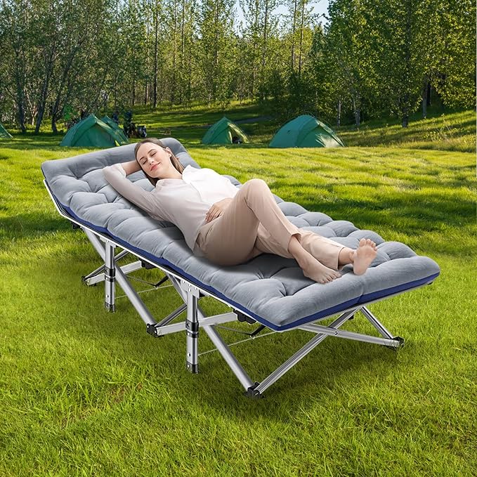 NAIZEA Folding Camping Cots for Adults, Folding Cot with Mattress, Camping Foldable Bed, Portable Military Cot, Double Layer Oxford Strong Heavy Duty Sleeping Cots for Camp Office Travel