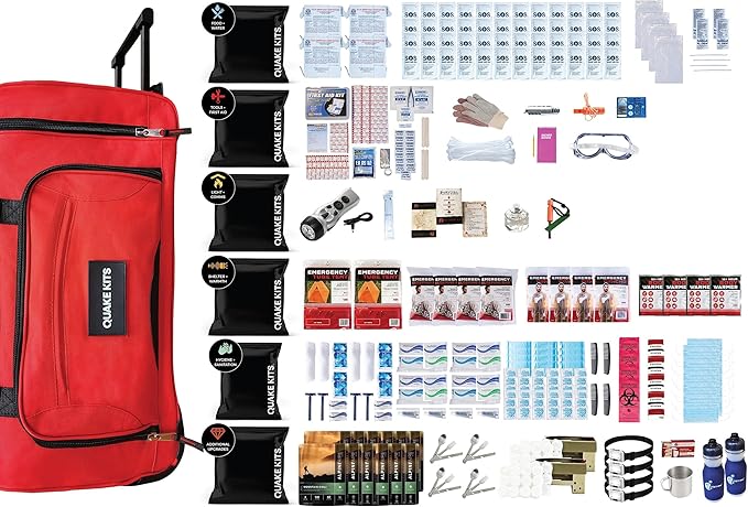 Quake Kits Extensively Prepared 4-Person Emergency Survival Kit | 7-Day Family Bug Out Bag with Food, Water & First Aid | Go-Bag for Earthquakes, Hurricanes & Disasters