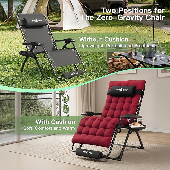 Amopatio Oversized Zero Gravity Chair, 29''W Reclining Camping Lounge Chair Upgraded Lock and Footrest, Cup Holder, Removable Cushion & Headrest Folding Patio Recliner