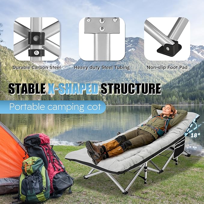 HABUTWAY Camping Cot, Portable Camping Cot for Adult, 28" Wide Sleeping Cot Max Load 600LBS with Thick Mattress and Carry Bag, Portable Camping Bed for Outdoor Camping/Office, Home Nap