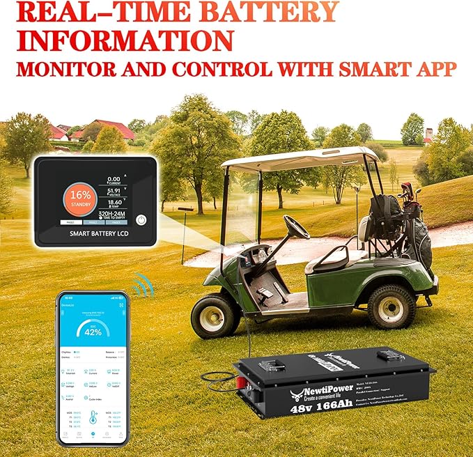 48V 166Ah Golf Cart LiFePO4 Battery with Charger&Monitor, 8499Wh Lithium Battery with 200A BMS, Up to 10000+ Rechargeable Cycles, Perfect for Golf Cart, Solar Power Storage (48V*166Ah)