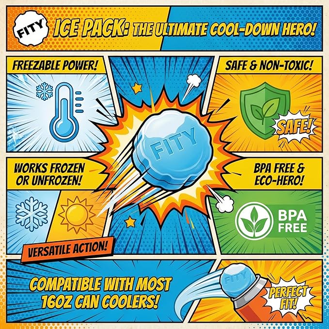 FITY Freeze The 6 Pack - A Space Saving Freezable Ice Pack use w/Lunch Boxes, Diaper Bags, Sore Muscles, 16oz can Cooler tumblers, Beach Bags, Coolers, and More.