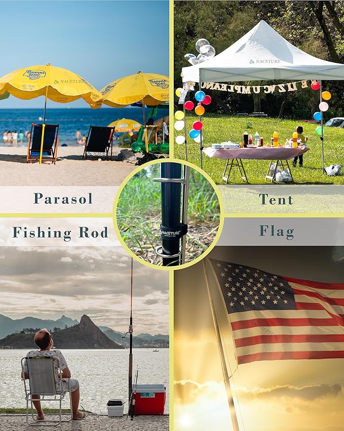 NACETURE Flag Pole Anchors 2 Pack - Grass Umbrella Anchors Stand - Heavy Duty Stainless Steel 304 Steel Pole Holder Ideal as Camping Tent Holder, Sand Auger, Telescoping Tarp Poles