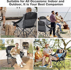 2 Pack Oversized Camping Chair, Portable Folding Padded Camp Chairs with Side Pocket, Cup Holder, Heavy Duty Support 500LBS Outdoor Lounge Chair for Adults, Fishing, Sports, Trip, Black